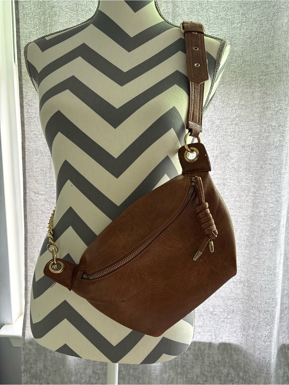 Brown Faux Leather Crossbody Sling Bag - Women